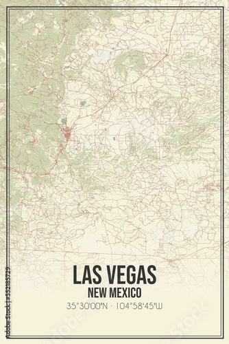 Photography Retro US city map of Las Vegas, New Mexico. Vintage street map.