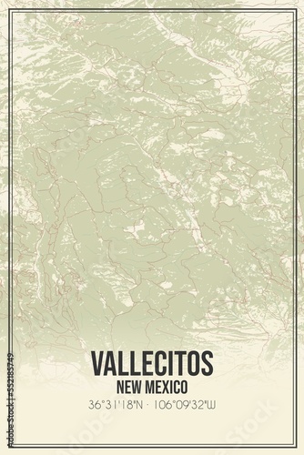 Retro US city map of Vallecitos, New Mexico. Vintage street map. photo