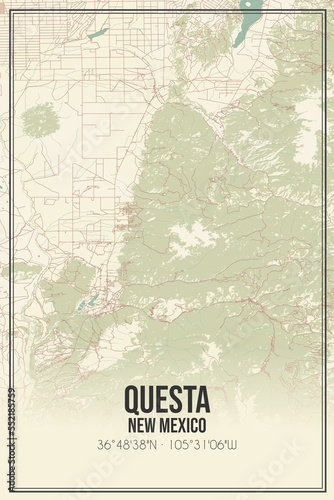Retro US city map of Questa, New Mexico. Vintage street map. photo