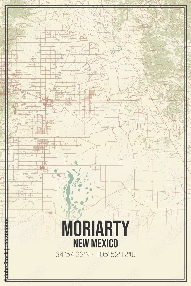 Retro US city map of Moriarty, New Mexico. Vintage street map.
