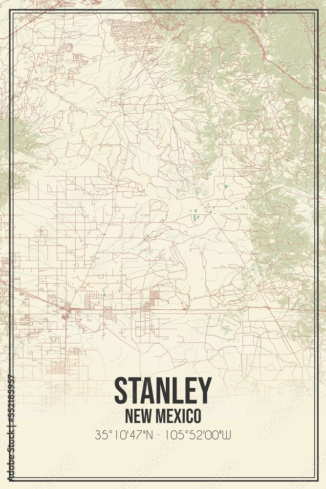 Retro US city map of Stanley, New Mexico. Vintage street map.