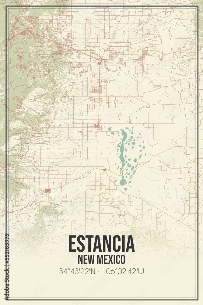 Retro US city map of Estancia, New Mexico. Vintage street map.