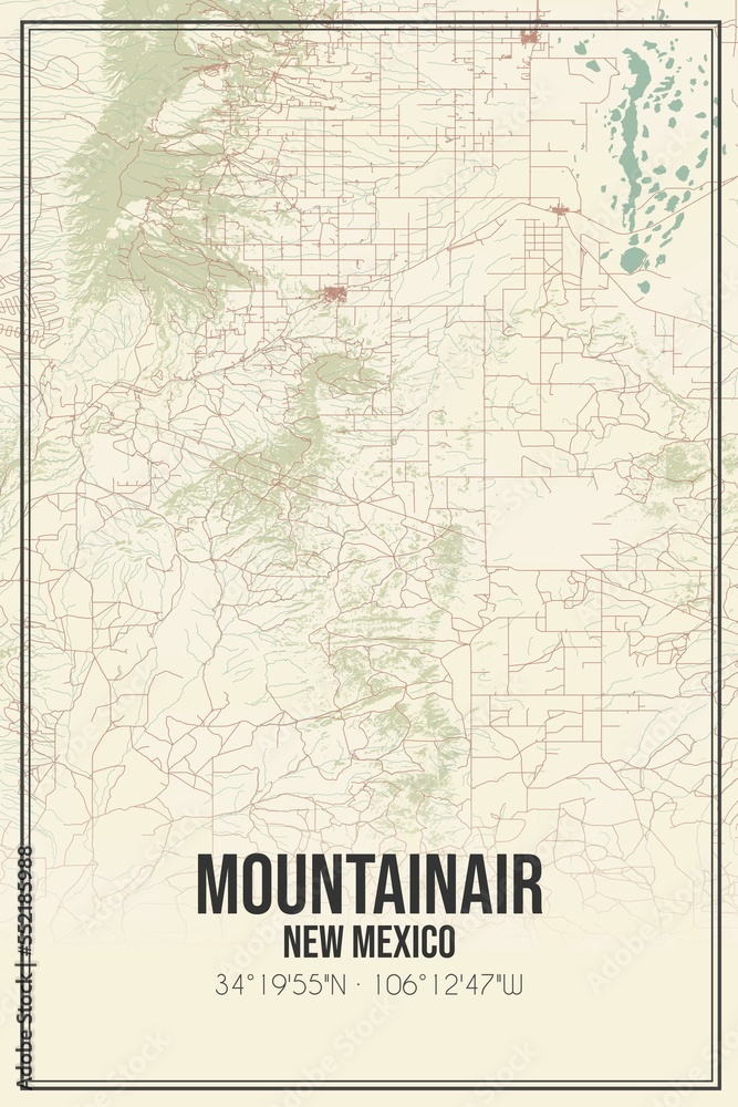 Fototapeta premium Retro US city map of Mountainair, New Mexico. Vintage street map.