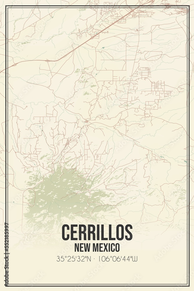 Retro US city map of Cerrillos, New Mexico. Vintage street map. Retro US city map of Cerrillos, New Mexico. Vintage street map.