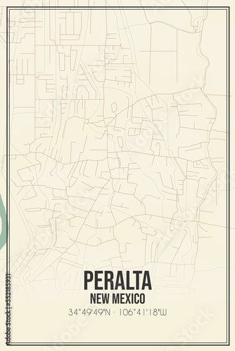 Retro US city map of Peralta  New Mexico. Vintage street map.