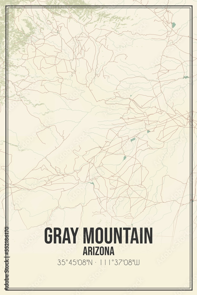 Retro US city map of Gray Mountain, Arizona. Vintage street map.