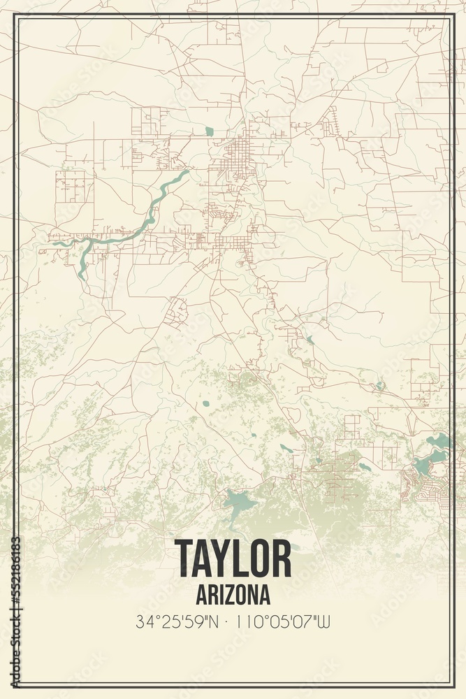 Fototapeta premium Retro US city map of Taylor, Arizona. Vintage street map.