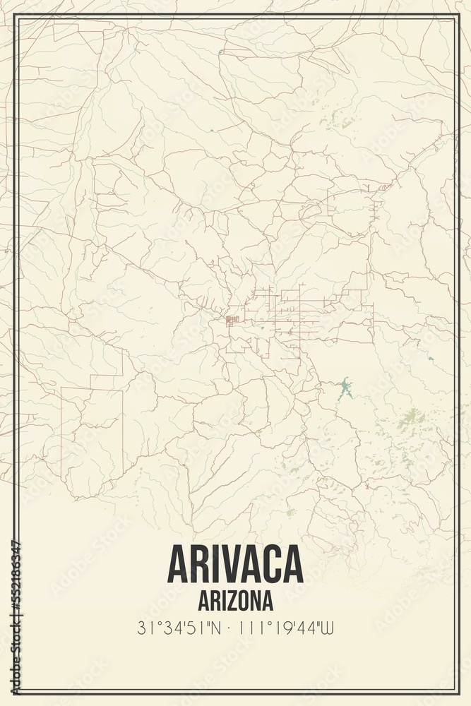 Retro US city map of Arivaca, Arizona. Vintage street map.