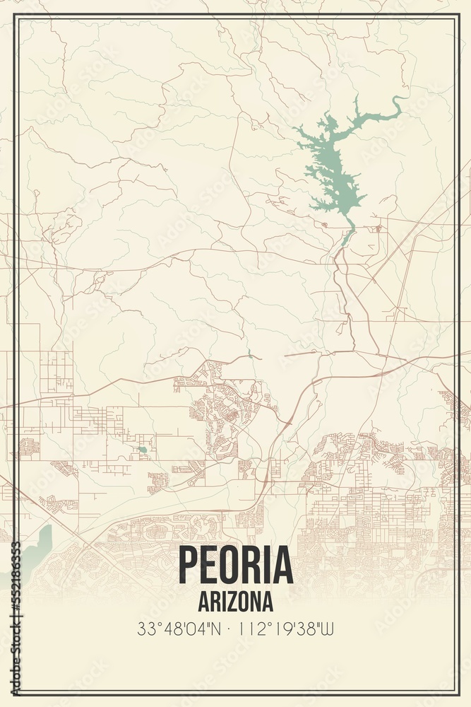 Fototapeta premium Retro US city map of Peoria, Arizona. Vintage street map.