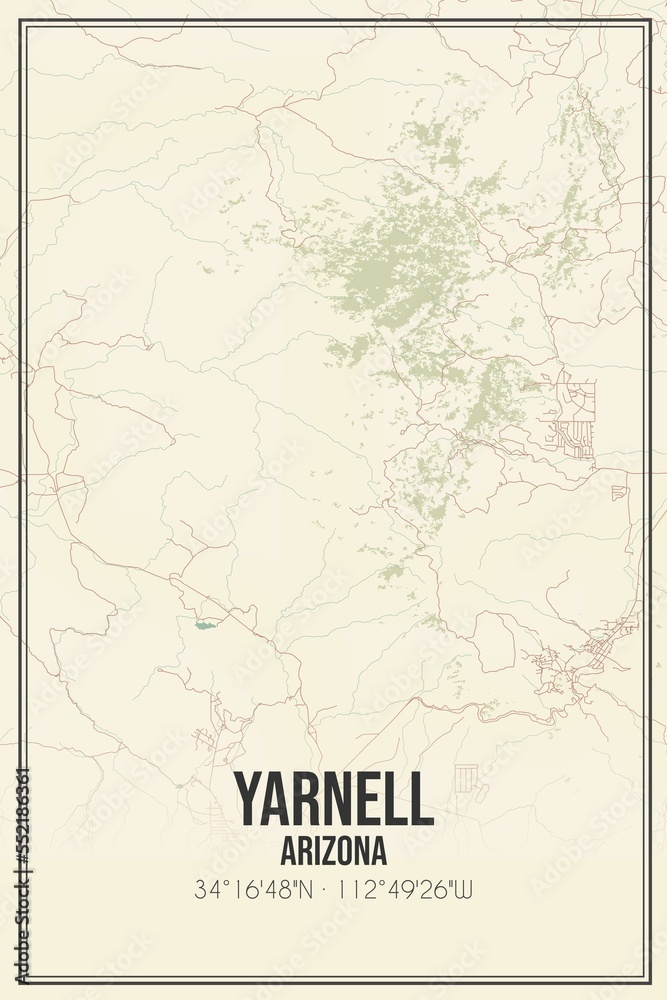 Retro US city map of Yarnell, Arizona. Vintage street map.