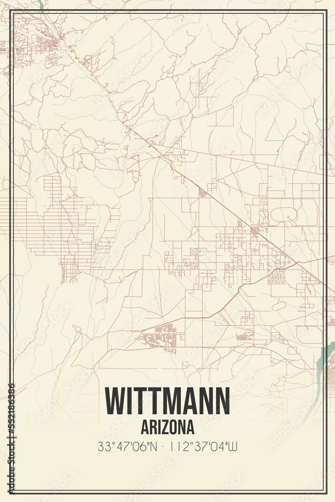 Retro US city map of Wittmann, Arizona. Vintage street map.