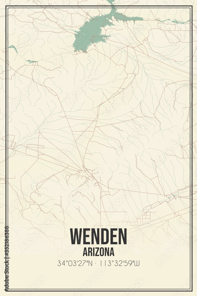 Retro US city map of Wenden, Arizona. Vintage street map.