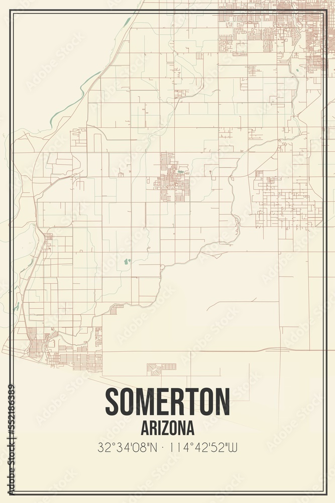 Retro US city map of Somerton, Arizona. Vintage street map.