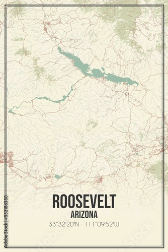 Retro US city map of Roosevelt, Arizona. Vintage street map.