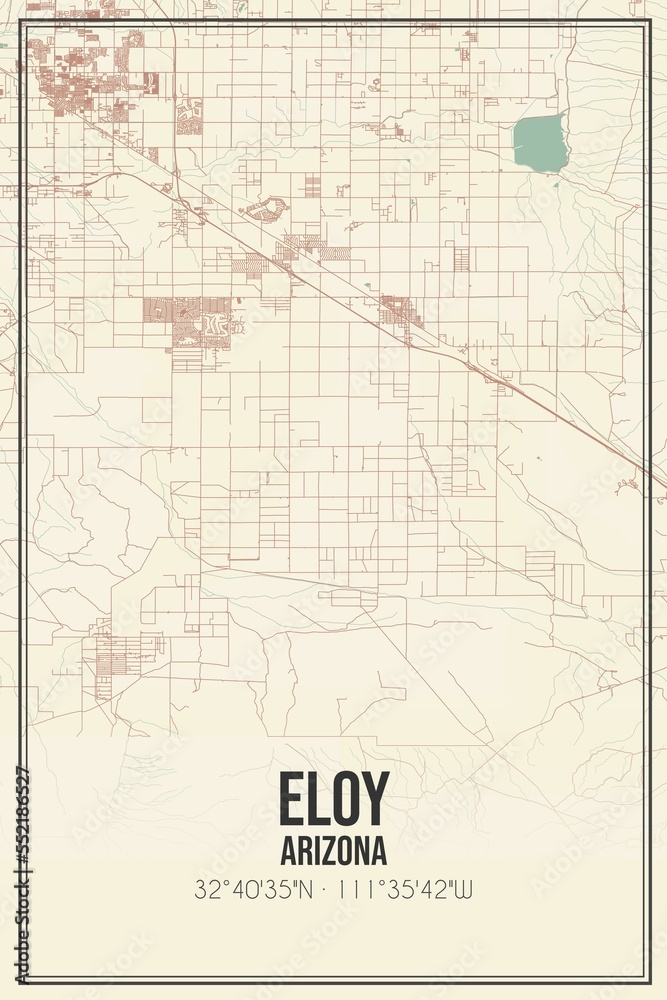 Retro US city map of Eloy, Arizona. Vintage street map.