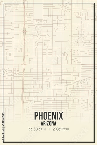 Retro US city map of Phoenix, Arizona. Vintage street map.