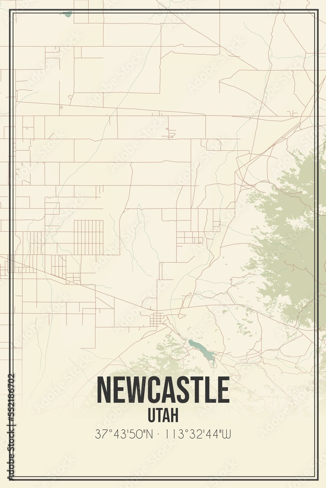Retro US city map of Newcastle, Utah. Vintage street map.