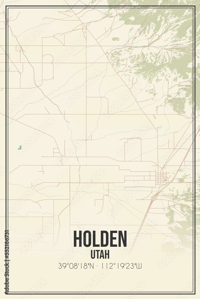 Retro US city map of Holden, Utah. Vintage street map.