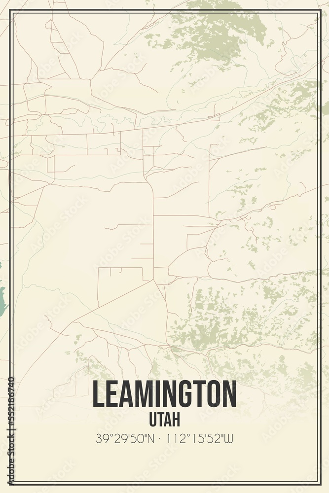 Retro US city map of Leamington, Utah. Vintage street map.