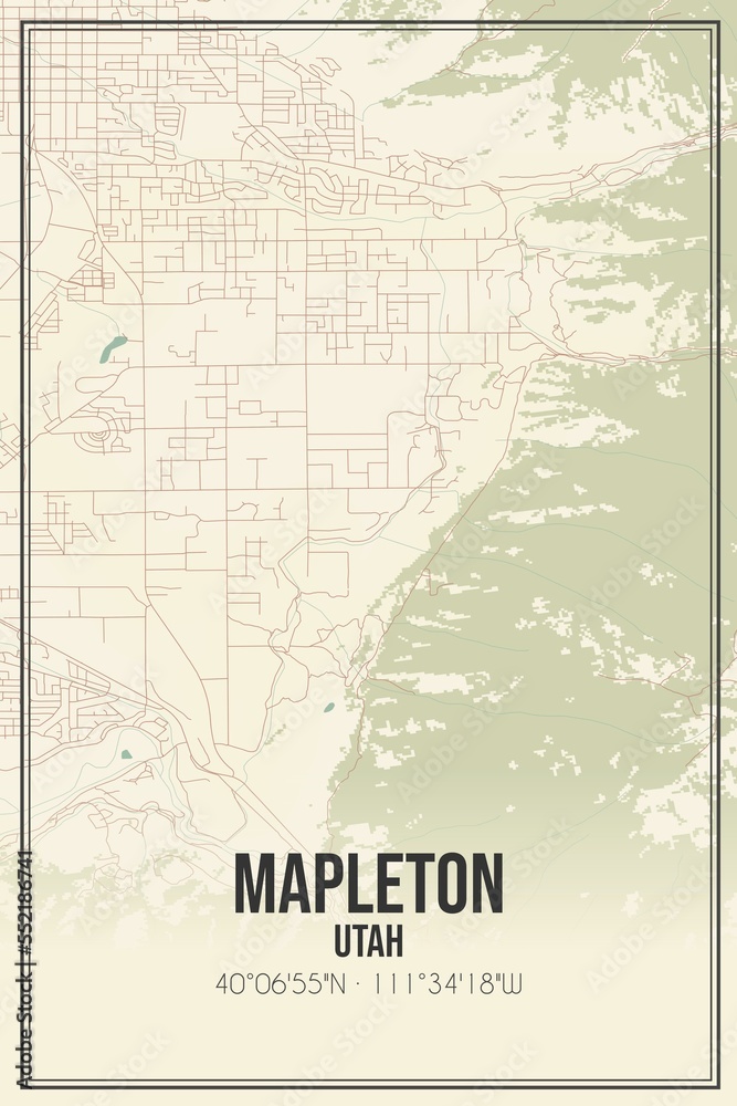 Fototapeta premium Retro US city map of Mapleton, Utah. Vintage street map.