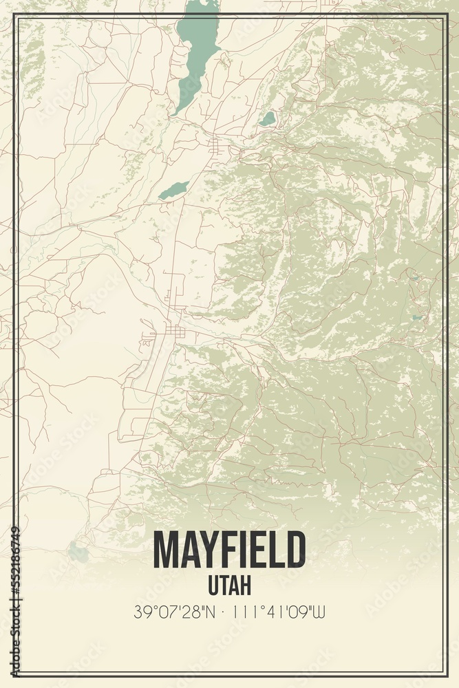 Retro US city map of Mayfield, Utah. Vintage street map.