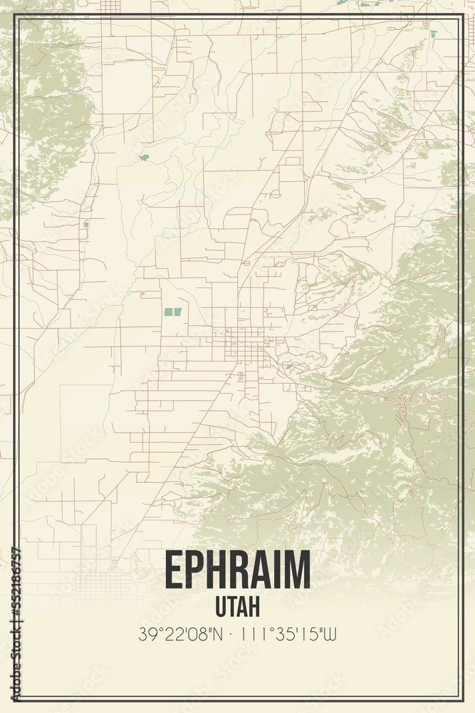 Fototapeta premium Retro US city map of Ephraim, Utah. Vintage street map.