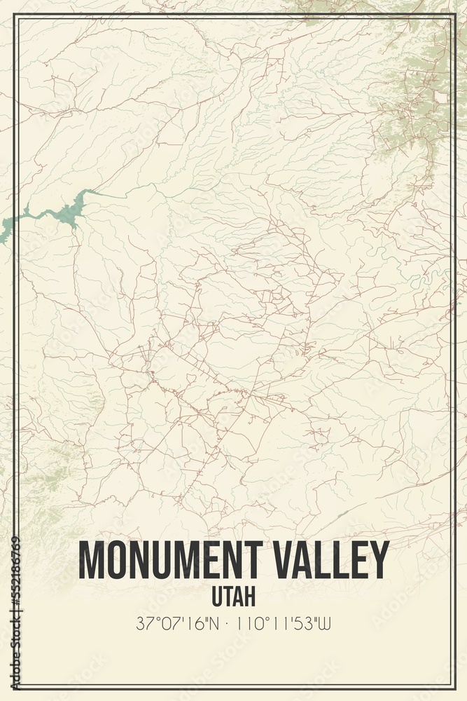 Retro US city map of Monument Valley, Utah. Vintage street map.