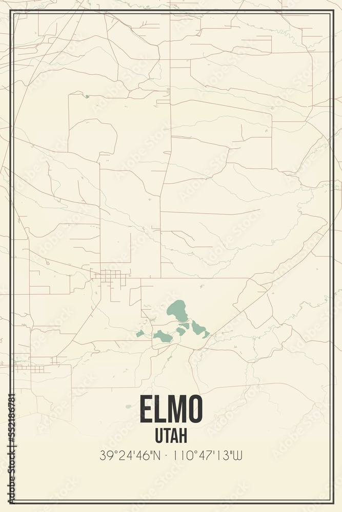 Retro US city map of Elmo, Utah. Vintage street map. Stock Illustration