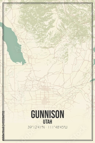 Retro US city map of Gunnison, Utah. Vintage street map. photo