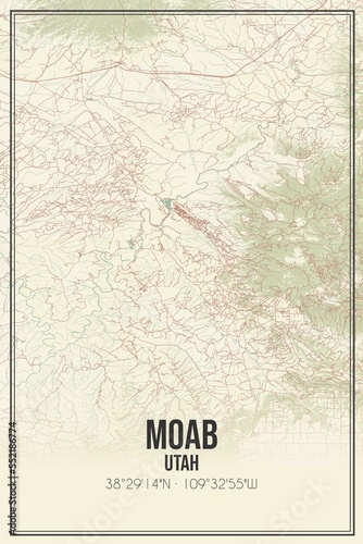 Retro US city map of Moab, Utah. Vintage street map. photo