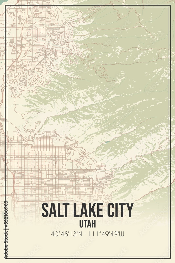 Retro US city map of Salt Lake City, Utah. Vintage street map.