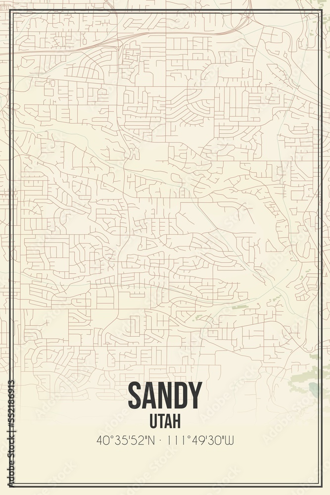 Retro US city map of Sandy, Utah. Vintage street map.