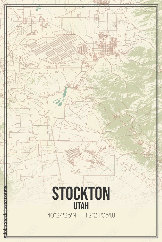 Retro US city map of Stockton, Utah. Vintage street map.