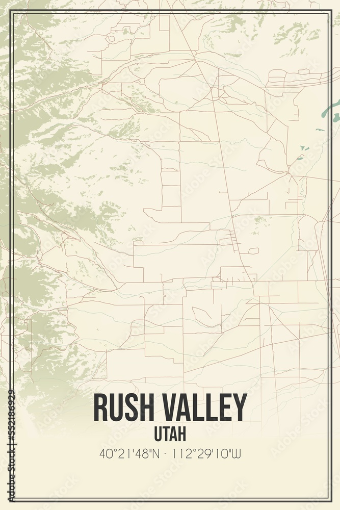 Fototapeta premium Retro US city map of Rush Valley, Utah. Vintage street map.