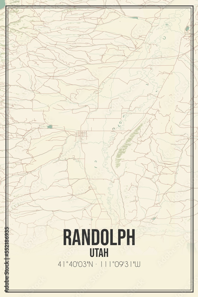Retro US city map of Randolph, Utah. Vintage street map.