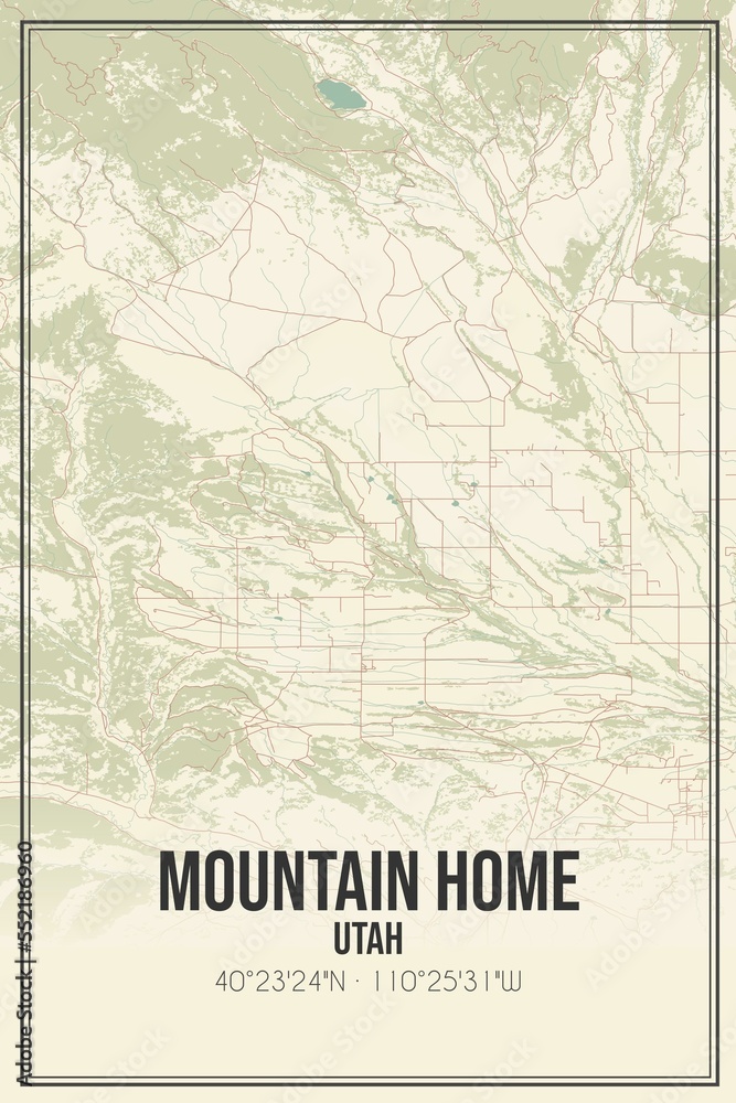 Retro US city map of Mountain Home, Utah. Vintage street map.