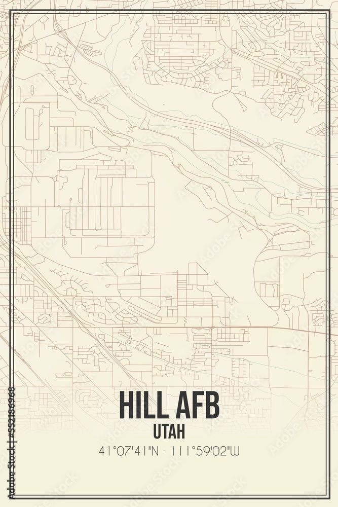 Retro US city map of Hill Afb, Utah. Vintage street map.