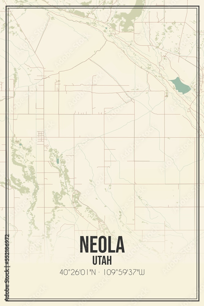 Retro US city map of Neola, Utah. Vintage street map.