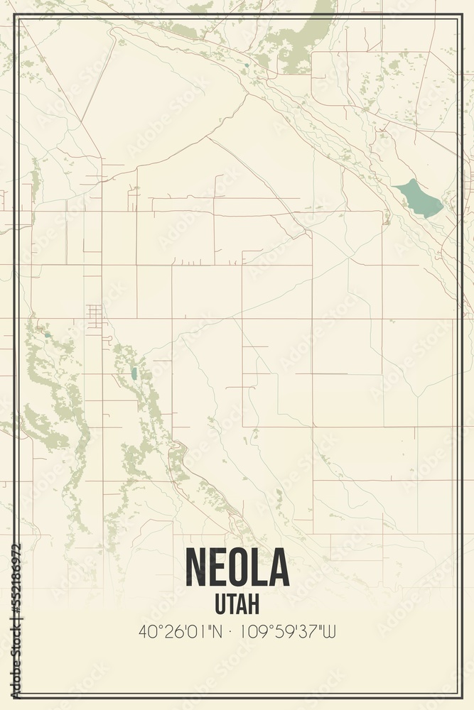 Fototapeta premium Retro US city map of Neola, Utah. Vintage street map.
