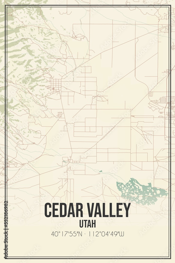 Retro US city map of Cedar Valley, Utah. Vintage street map.