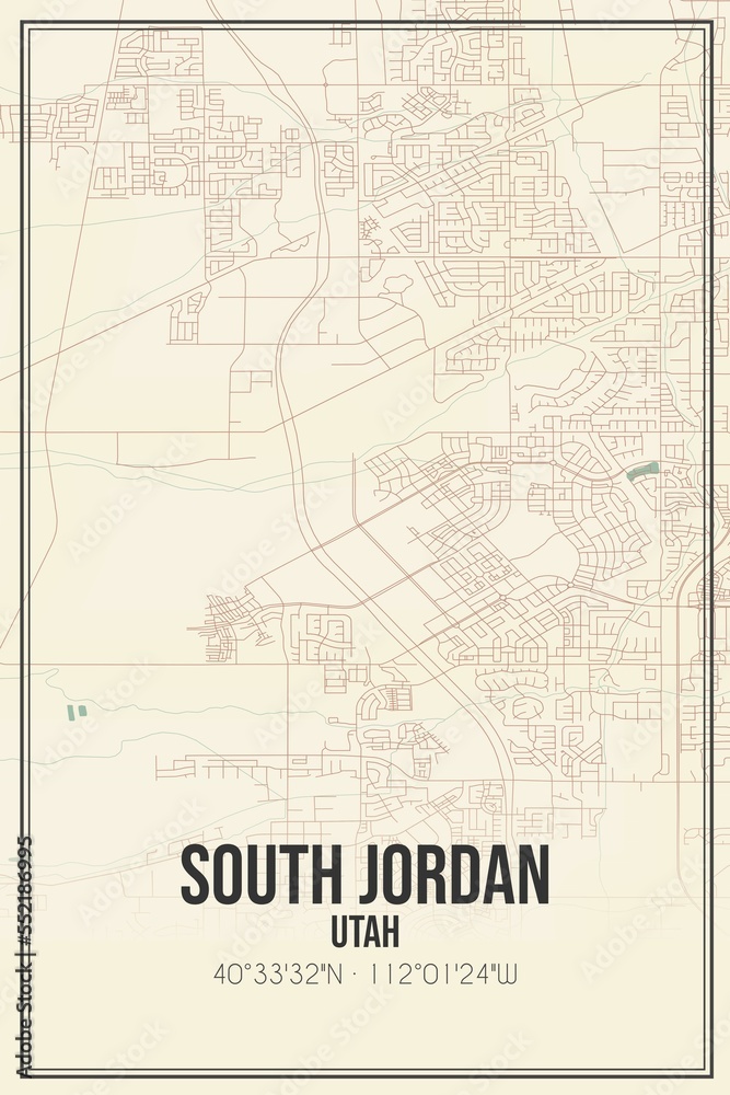 Obraz premium Retro US city map of South Jordan, Utah. Vintage street map.