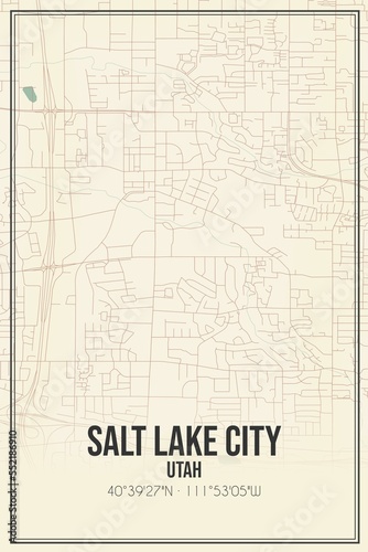 Retro US city map of Salt Lake City, Utah. Vintage street map.