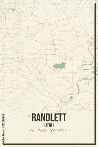 Retro US city map of Randlett, Utah. Vintage street map.