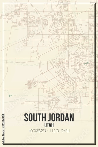 Retro US city map of South Jordan, Utah. Vintage street map.