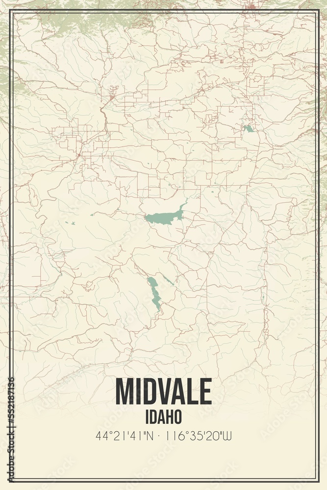 Fototapeta premium Retro US city map of Midvale, Idaho. Vintage street map.