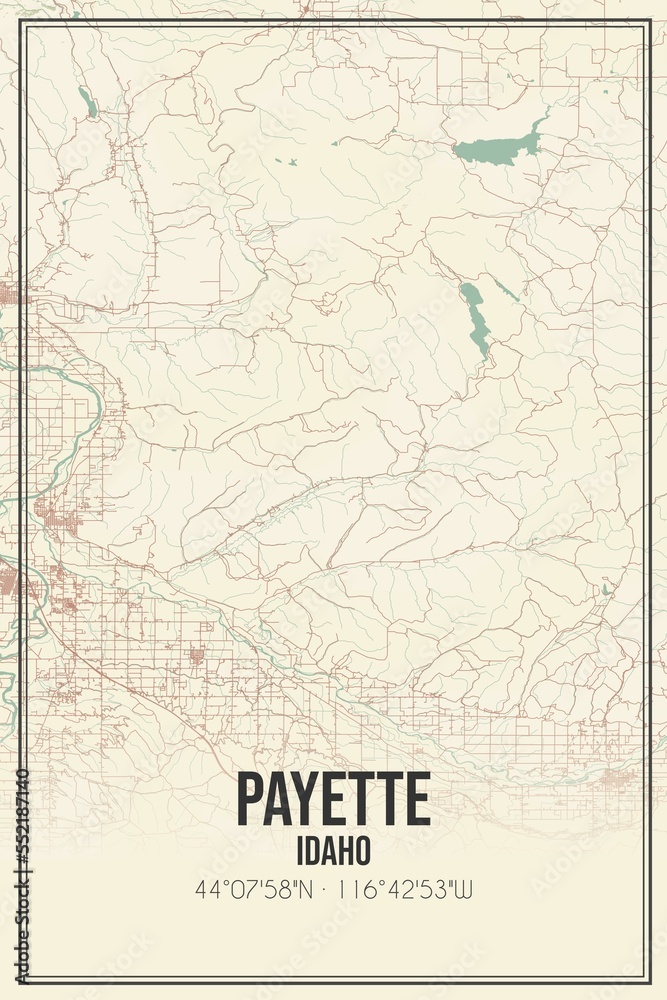 Retro US city map of Payette, Idaho. Vintage street map.