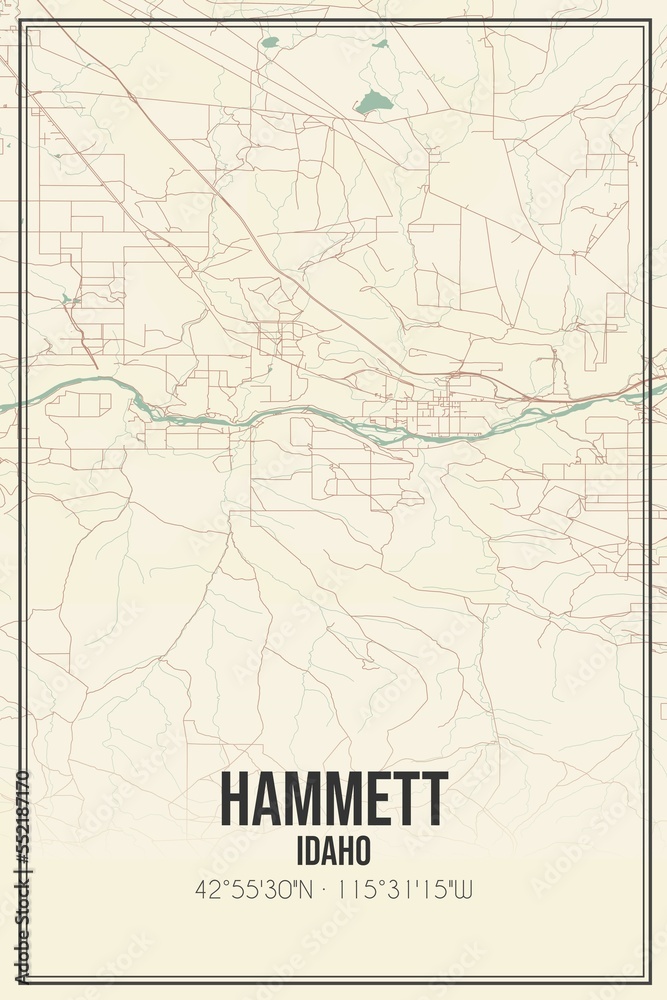 Retro US city map of Hammett, Idaho. Vintage street map.