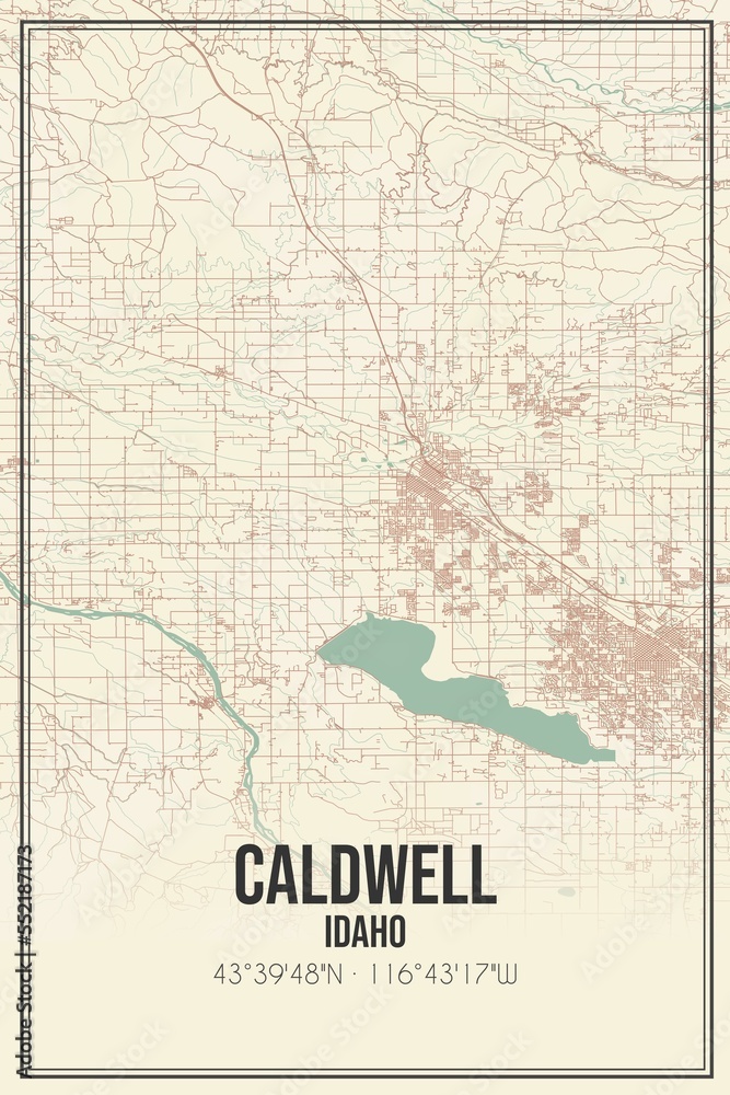 Retro US city map of Caldwell, Idaho. Vintage street map.