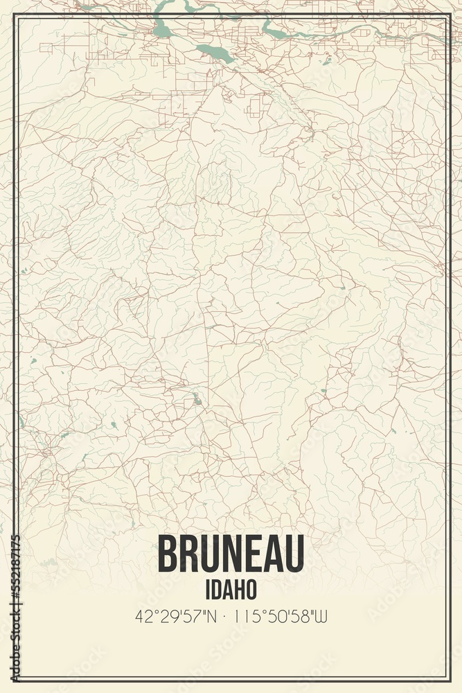 Retro US city map of Bruneau, Idaho. Vintage street map.