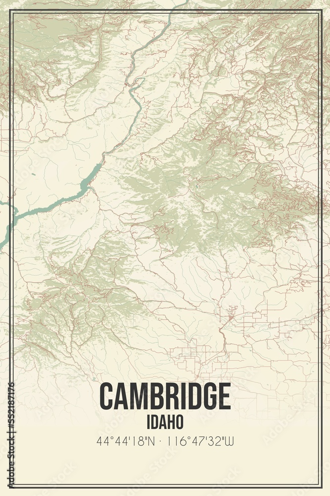 Retro US city map of Cambridge, Idaho. Vintage street map.